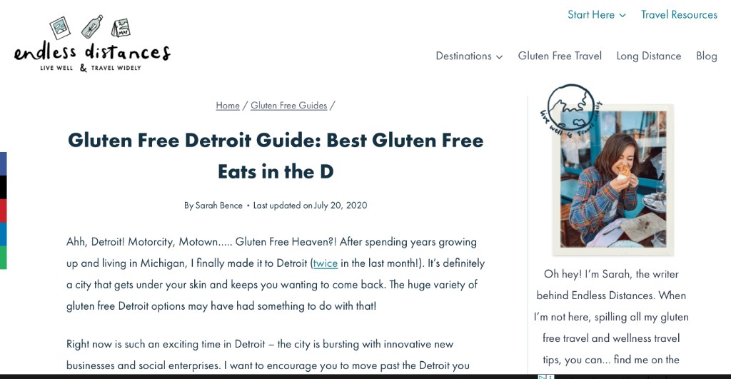 Endless Distances blog post titled Gluten Free Detroit Guide: Best Gluten Free Eats in the D by Sarah Bence, last updated on July 20 2020