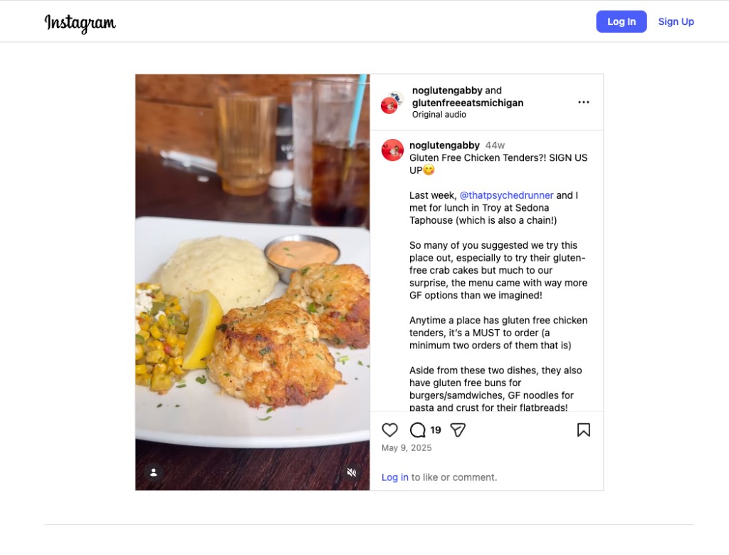 Real celiac community testimony from Instagram about a gluten-free experience